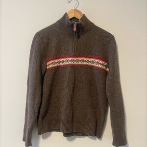 J. Crew | Lambswool Brown Fair Isle Quarter Zip Sweater Size Large